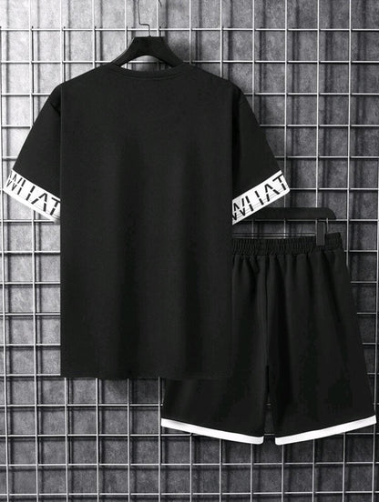 Manfinity Homme 2 pièces/set Top à manches courtes décontracté et shorts, mode minimaliste pour un port quotidien