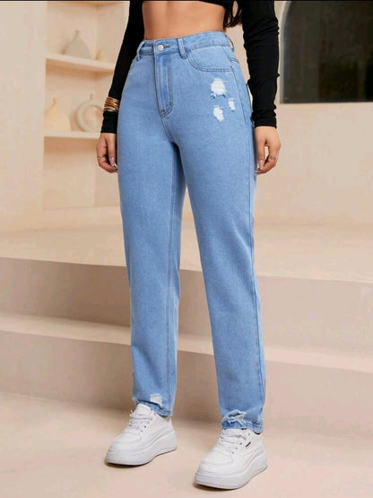 Jeans casual, fuselés et délavés avec poches pour femmes