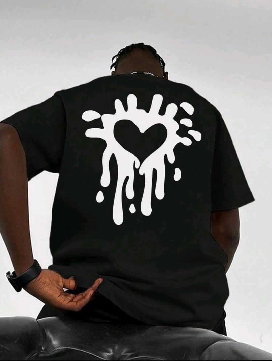 T-shirt décontracté d'été pour hommes à col rond à imprimé cœur et manches courtes