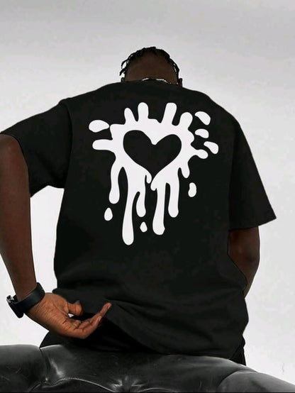 T-shirt décontracté d'été pour hommes à col rond à imprimé cœur et manches courtes