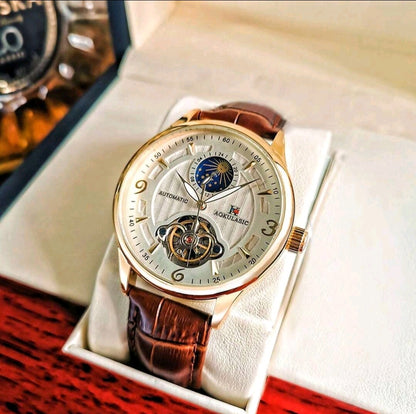 1 pièce Montre Mécanique Brun En Relief De Crocodile En Polyuréthane