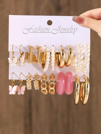 20 pièces Ensemble de boucles d'oreilles pour femmes avec design papillon en fausse perle