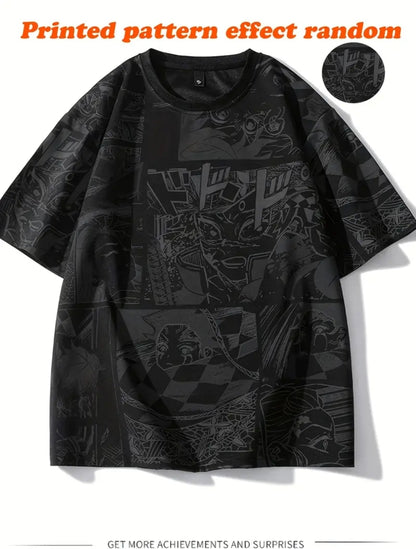 T-Shirt Homme à Imprimé Anime - Tee-shirt Noir Décontracté à Manches Courtes avec Art Manga Japonais