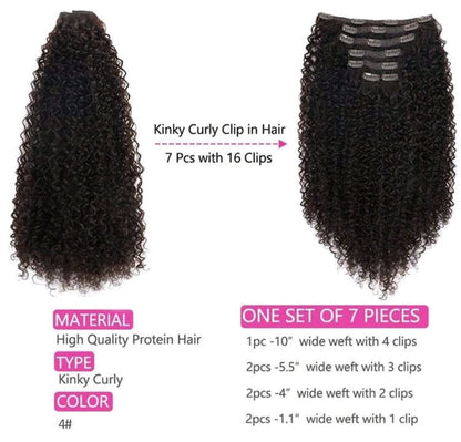 Extensions de cheveux à clipser - 140G de cheveux synthétiques brun foncé Extensions de cheveux bouclés Jerry à clipser pour extensions et postiches (2# 24 pouces)(Pack de 7)