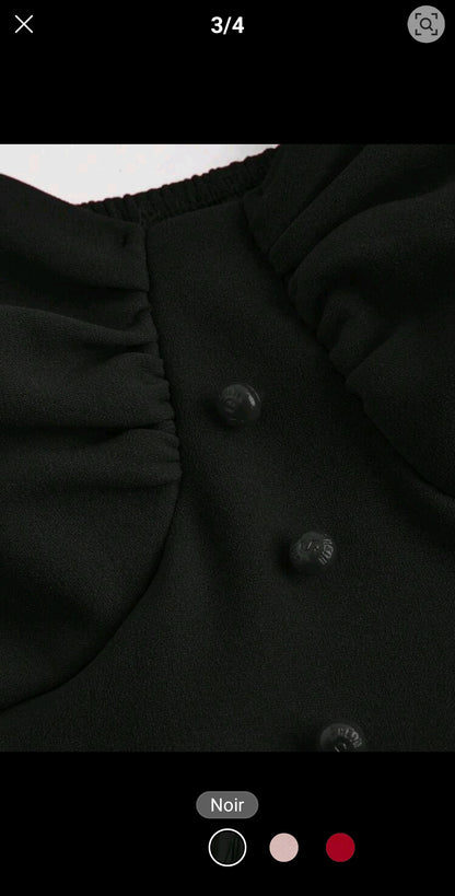 Robe noir à manches courtes pour femmes avec décorations plissées