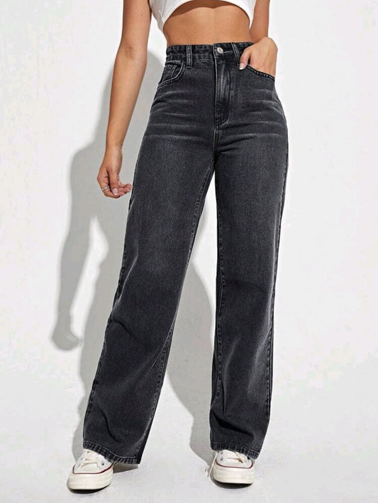 Pantalon en denim décontracté pour femmes au look élégant, de couleur unie