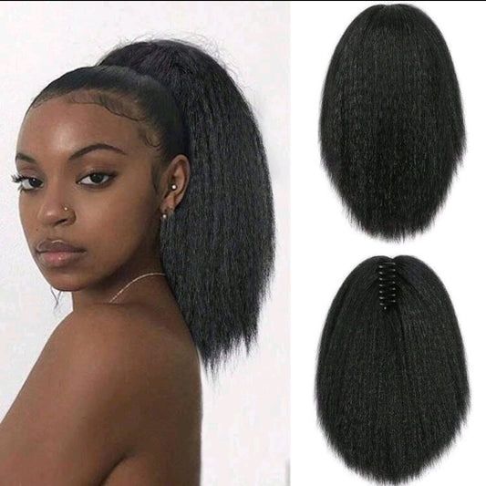 Extensions de queue de cheval de 12 pouces (30,5 cm) avec pince, queue de cheval de texture yaki noire pour femmes, extensions de queue de cheval droite bouclée 28 inch