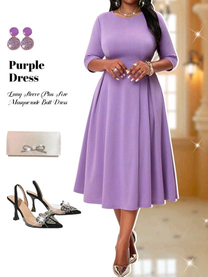 Robe longue à manches longues en maille violette élégante et ample pour l'été et l'hiver, robe de bal de masque