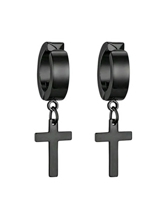 1 paire Pour Homme Personnalité À Pendentif Croix Non Percé Clips D'Oreilles , Pour Bijou Cadeau Et Fête