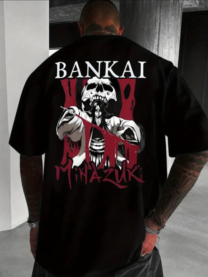 T-shirt Décontracté  Graphique Audacieux au Dos - Crâne Élégant & Motif BAN KAI MIHZUMA