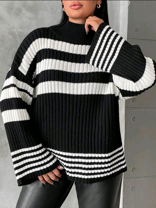 Pull à épaules tombantes à motif rayé, pour l'hiver