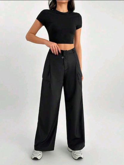 Tall Jeans droits amples de couleur unie polyvalents et décontractés pour femmes