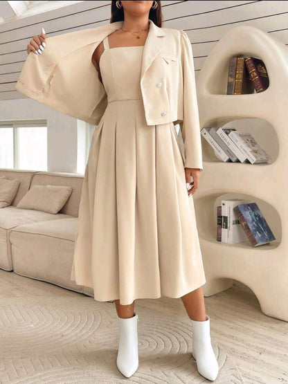 Ensemble de 2 pièces pour femme grande taille : robe-combinaison ajustée et blazer assorti, automne/hiver