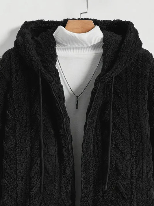 Veste à capuche en polaire de couleur unie pour homme, manteau à fermeture éclair