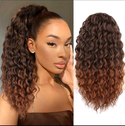 Extension de queue de cheval, extension de queue de cheval bouclée à cordon pour femmes, extensions de cheveux synthétiques noirs naturels 4# , 18 inch