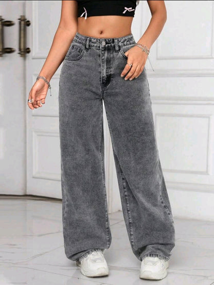 PETITE Jeans droits délavés décontractés et relaxés pour femmes
