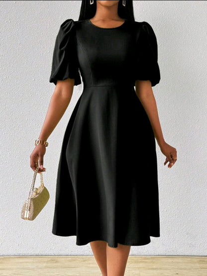 Lyxana Robe verte longue à manches bouffantes et évasée taillée pour femmes, tenue maxi pour femmes au printemps/été