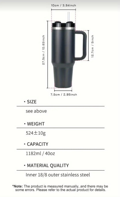 1pc Watersy 40oz Gobelet Isolé en Acier Inoxydable avec Poignée, Paille et Couvercle