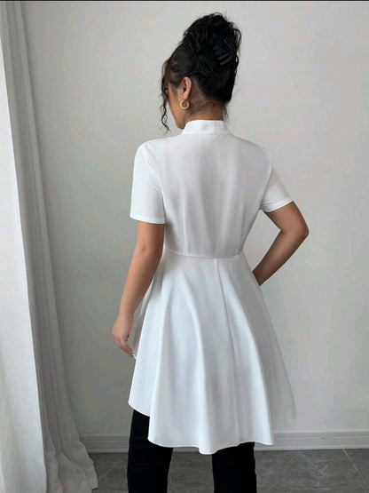 Elenzga Chemise décontractée 2024 pour femmes à boutons devant, décoration et ourlet asymétrique