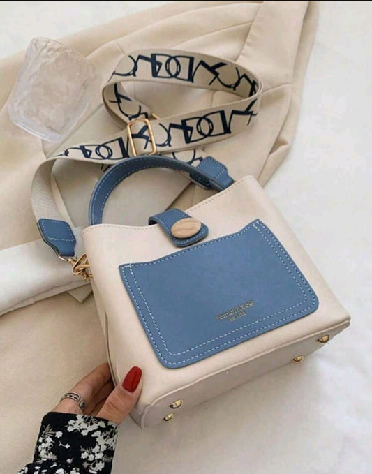Mini Bicolore En Relief De Lettre Cartable Grande Capacité Décontracté Sac Porté Épaule en PU Zippé