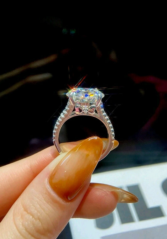 1 pièce Bague de fiançailles en diamant moissanite de couleur D à 10 carats à double rangée de quatre griffes pour femmes, en argent sterling S925