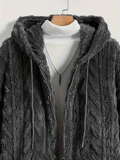 Veste à capuche en polaire de couleur unie pour homme, manteau à fermeture éclair
