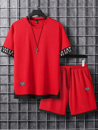 Manfinity Homme 2 pièces/set Top à manches courtes décontracté et shorts, mode minimaliste pour un port quotidien