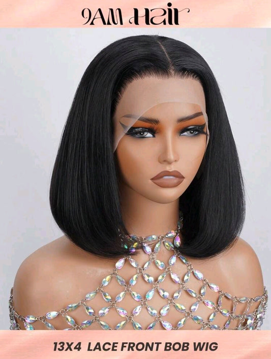 Perruque de style bob en cheveux humains, densité de 180 %, avec une base de lace frontale transparente de 13x4.