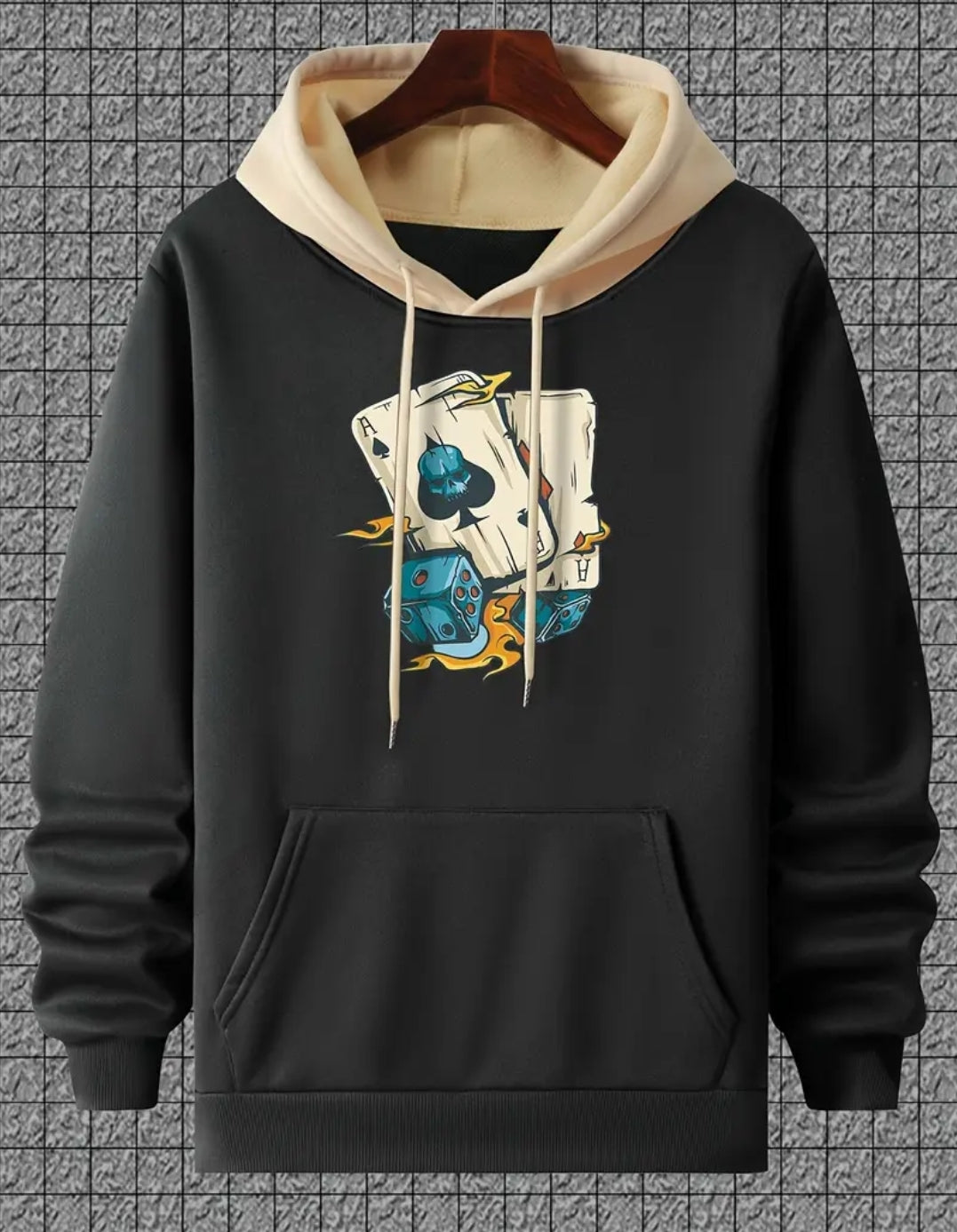 Sweat à Capuche Tendance pour Homme avec Imprimé de Cartes de Poker -