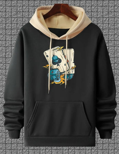 Sweat à Capuche Tendance pour Homme avec Imprimé de Cartes de Poker -