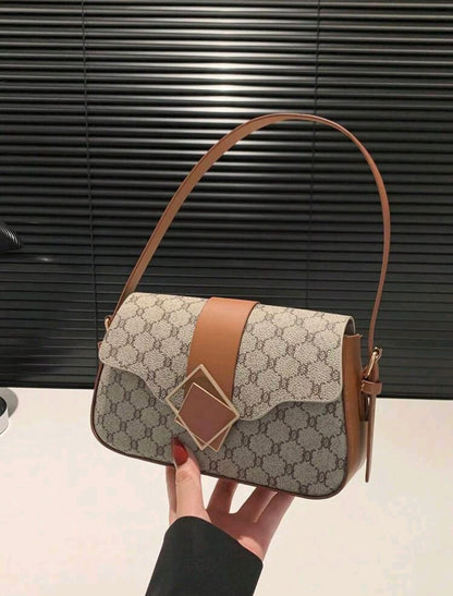 Nouveau sac carré imprimé à la mode rétro 2024, décoration de ceinture matérielle, sac sous les aisselles à ouverture