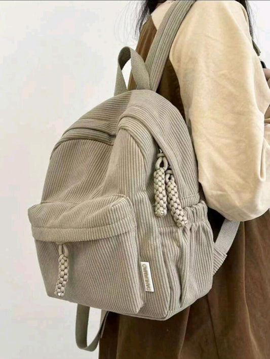 Petit sac à dos en velours côtelé couleur unie, sac à dos tendance, sac pour l'école, sac scolaire, sac à dos scolaire