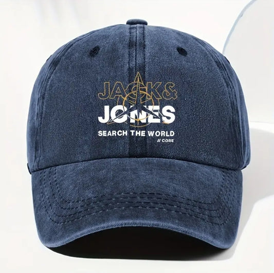 Casquette de baseball en rayon vintage avec impression "JACKS JONES SEARCH THE WORLD"