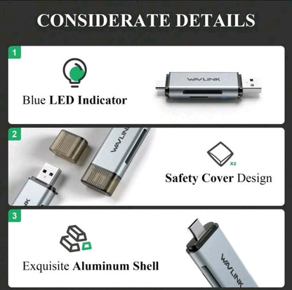 Lecteur de carte SD, adaptateur 2-en-1 USB C+USB3.0 pour lecteur de carte mémoire Micro SD TF SD Micro SD SDXC SDHC MMC RS-MMC Micro SDXC Micro SDHC UHS-I, compatible avec MacBook Air/Pro, iPad Pro, téléphone Android, PC