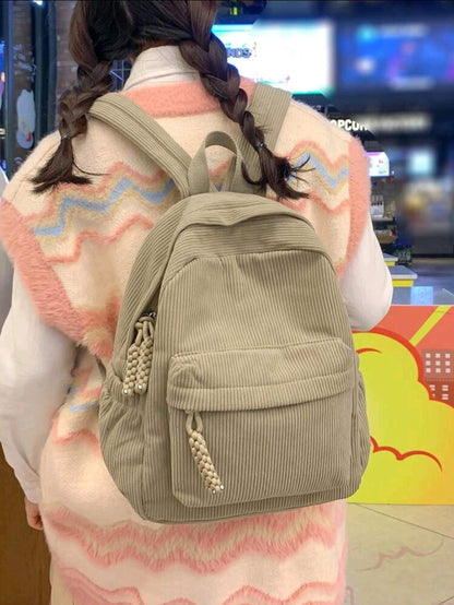 Petit sac à dos en velours côtelé couleur unie, sac à dos tendance, sac pour l'école, sac scolaire, sac à dos scolaire