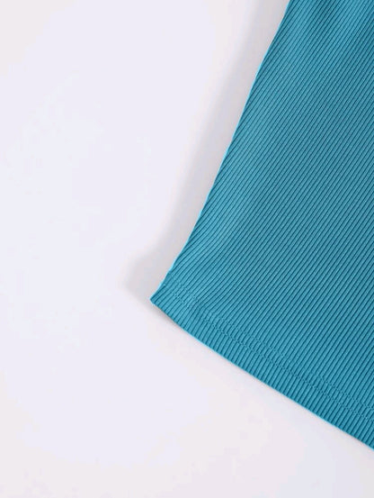 INAWLY Haut De Réservoir En Maille Côtelée Vert Fluo Avec Épaule Dénudée Pour L'été