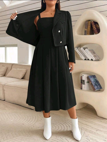 Ensemble de 2 pièces pour femme grande taille : robe-combinaison ajustée et blazer assorti, automne/hiver