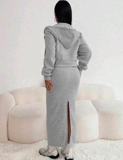 Ensemble 2 pièces comprenant un sweat-shirt à capuche zippé décontracté