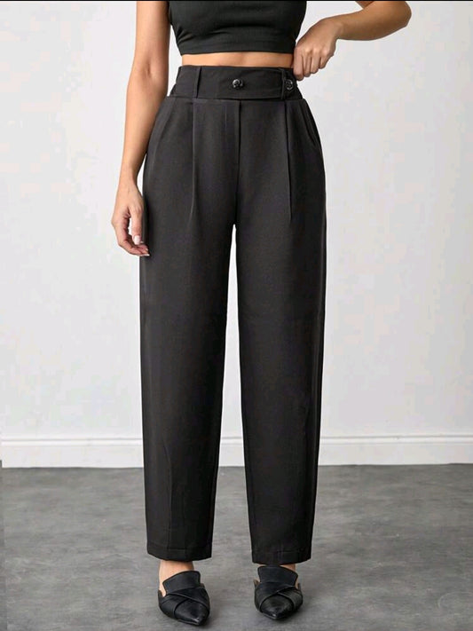 Pantalon ample taille haute couleur unie
