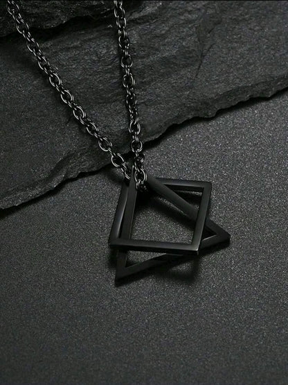 Collier Simple En Acier Inoxydable Pour Hommes, 1 Pièce, Design Géométrique Ajouré