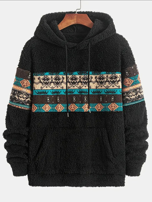 Sweat à capuche en peluche de style national décontracté et à la mode pour hommes, style simple
