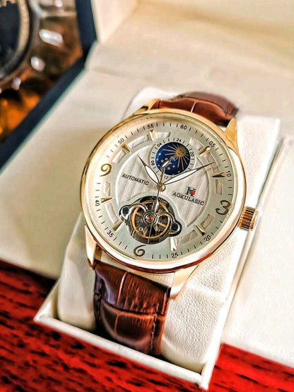 1 pièce Montre Mécanique Brun En Relief De Crocodile En Polyuréthane