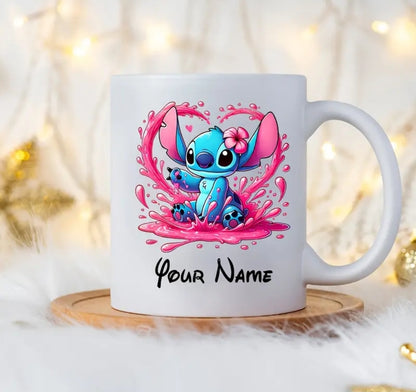 Tasse en céramique personnalisable 11oz Stitch - Nom personnalisé, design coloré, idéal pour le café,
