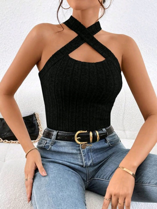 Essnce Haut Dos Nu En Tricot Côtelé Pour Femmes
