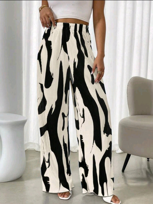 Franclia Pantalon décontracté plissé imprimé géométrique à taille élastique pour femme