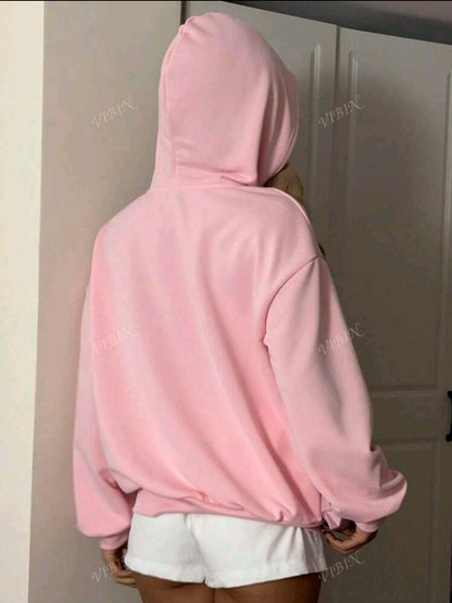 Disney Sweat-shirt à capuche rose en coton à épaules tombantes pour femme, imprimé Stitch et Angie