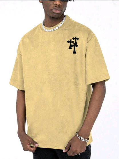 Manfinity EMRG T-shirt vintage ample homme à épaules tombant avec broderie croisée