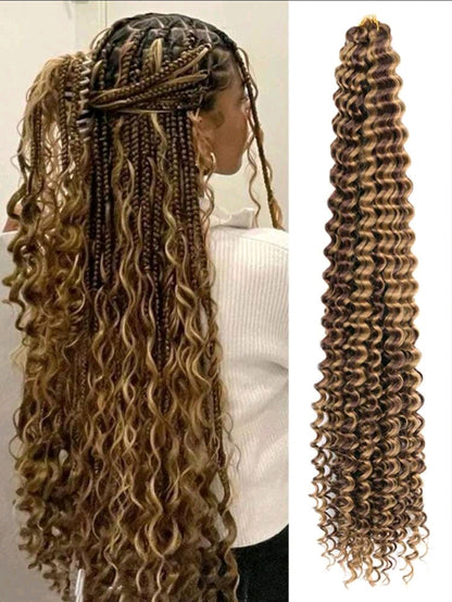 Cheveux tressés à vague profonde longue de 28 pouces, cheveux de tressage à vague océanique au crochet, cheveux bouclés