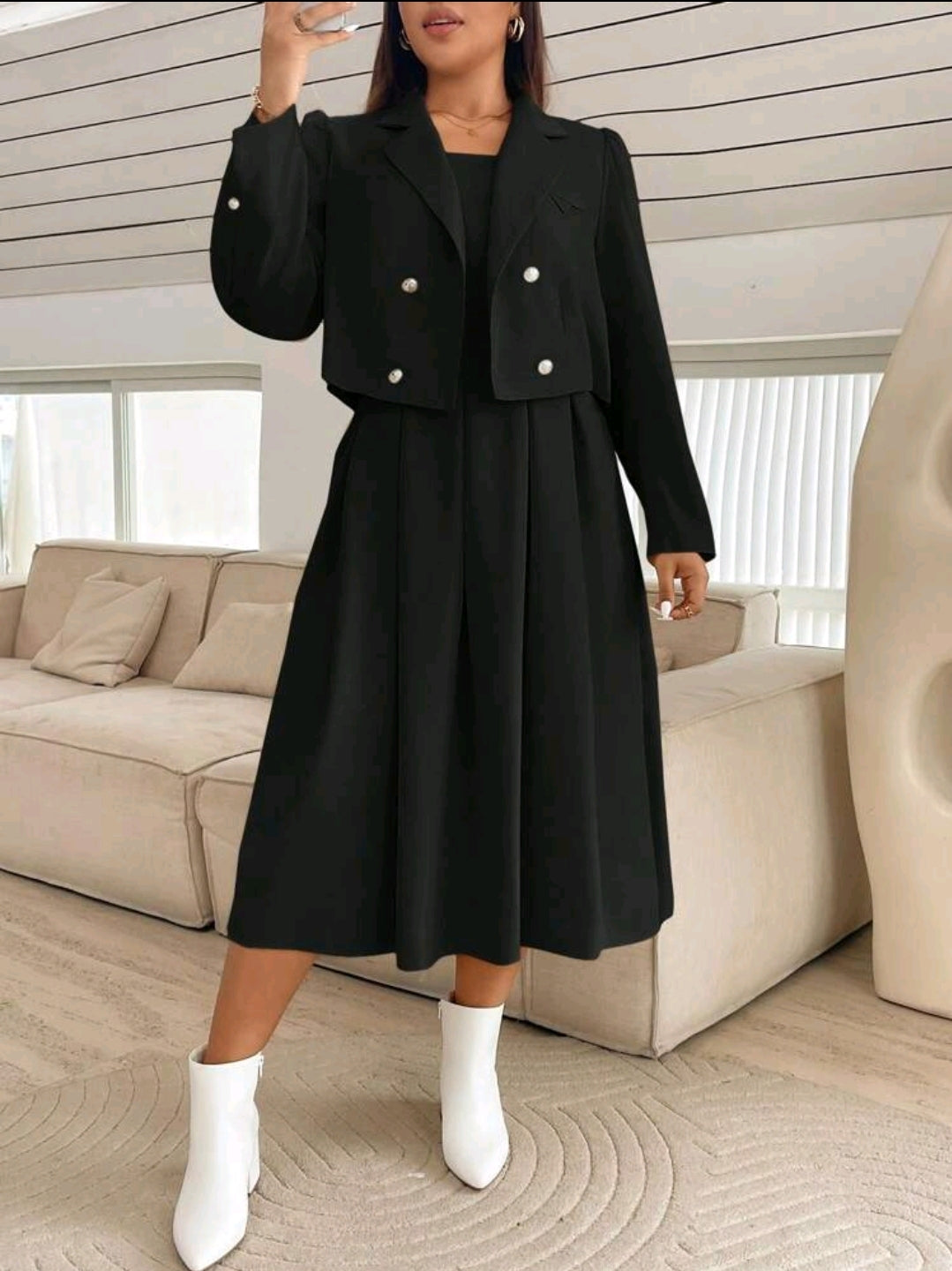 Ensemble de 2 pièces pour femme grande taille : robe-combinaison ajustée et blazer assorti, automne/hiver