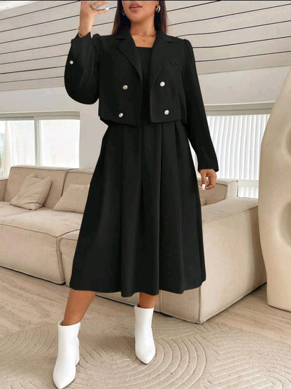 Ensemble de 2 pièces pour femme grande taille : robe-combinaison ajustée et blazer assorti, automne/hiver